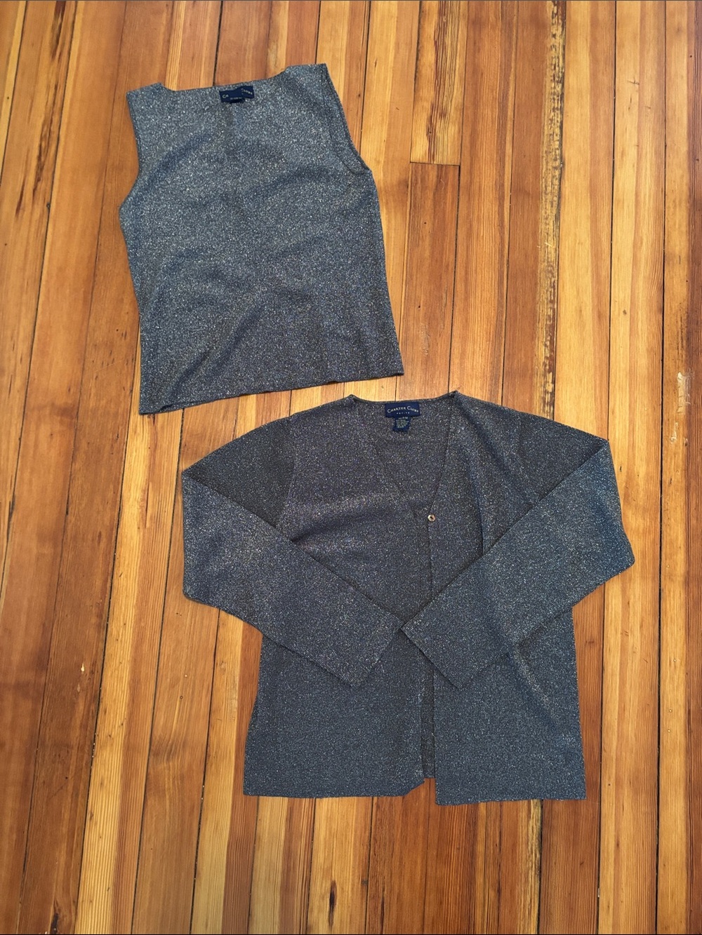 Charter Club Sparkle Black/ Silver Tank & Cardigan Set
